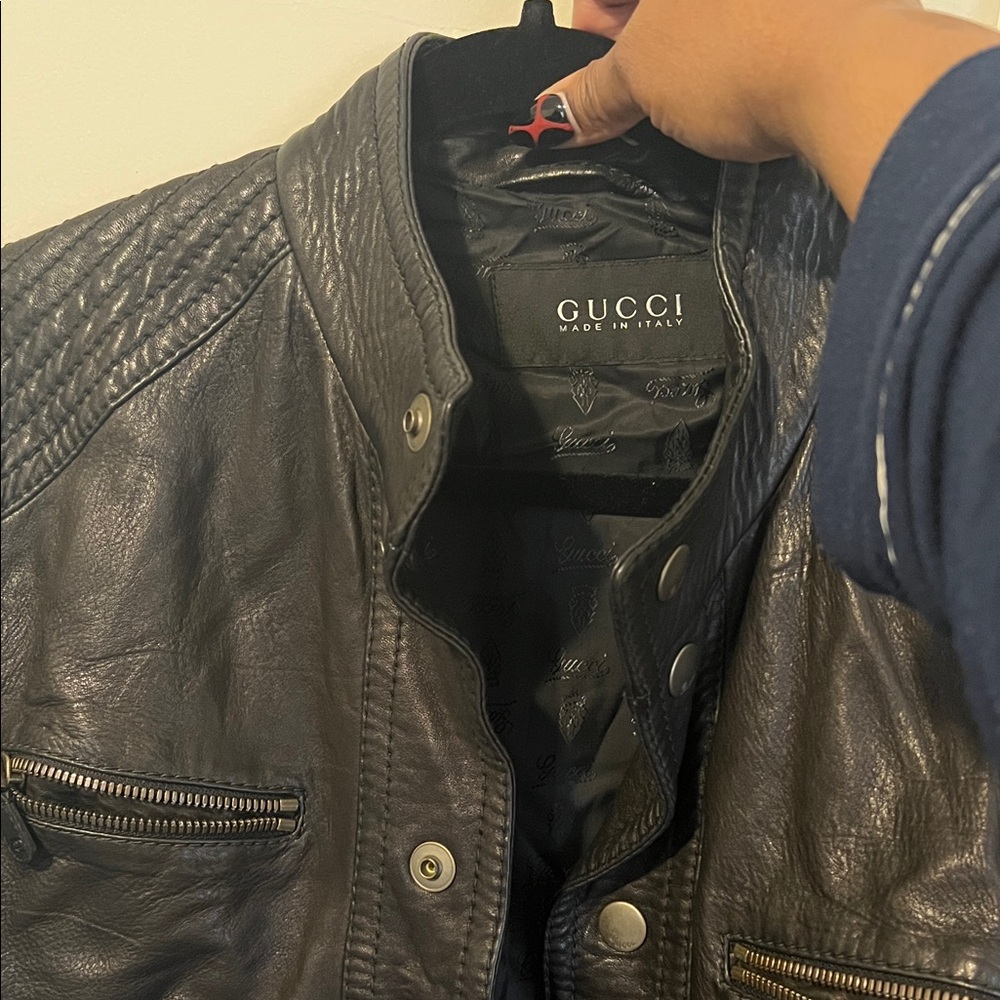 Gucci Black Leather Bomber Jacket